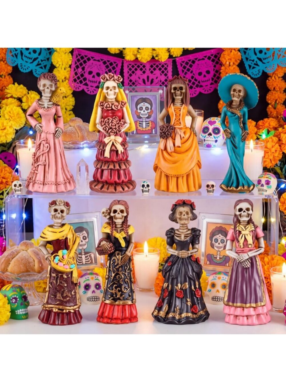 8 Pcs Day of The Dead Catrina Figurines for Altar Decor & Celebration